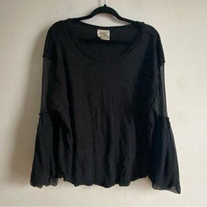 Free People Still Got it Flared Sheer Sleeves Black Top